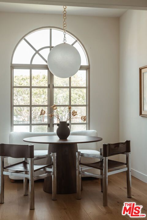 Dining room, Interior, Pendant Lights, Wood Texture Flooring
