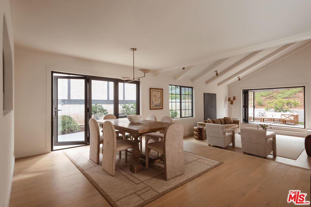 Dining room, Interior, Living room, Pendant Lights, Wood Texture Flooring