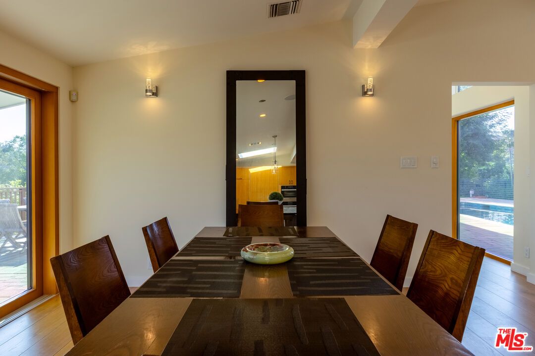 Dining room, Interior, Recessed Lighting, Wood Texture Flooring