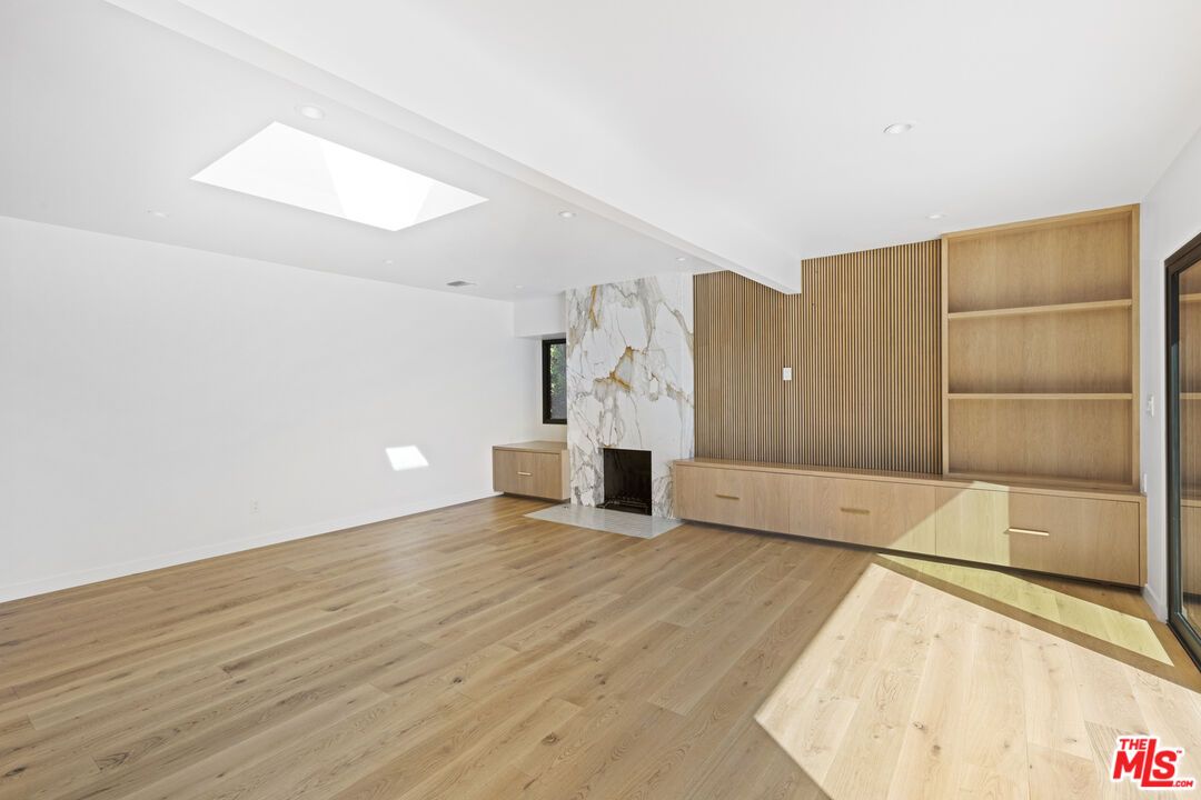 Empty room, Fireplace, Interior, Recessed Lighting, Wood Texture Flooring