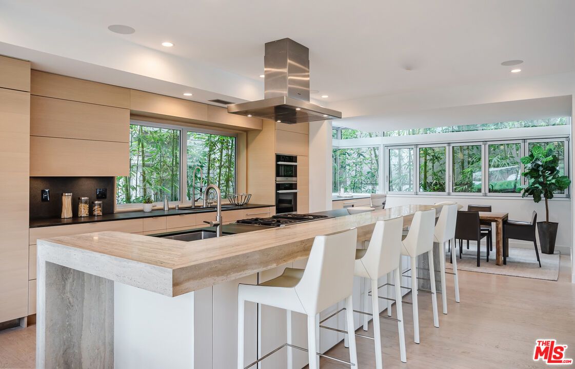 Dining room, Interior, Kitchen, Recessed Lighting, Stainless Steel Appliances, Wood Texture Flooring