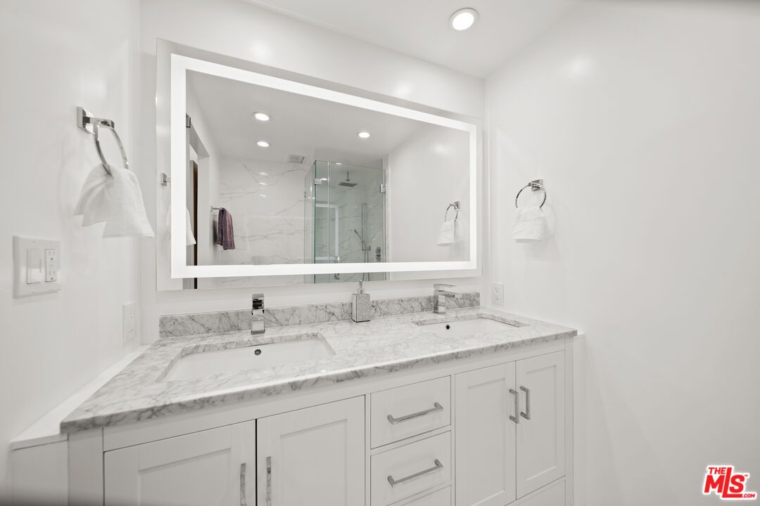 Bathroom, Glass Shower, Interior, Marble Walls, Recessed Lighting