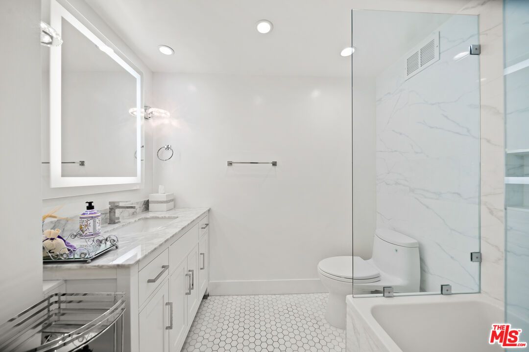 Bathroom, Glass Shower, Interior, Marble Walls, Recessed Lighting
