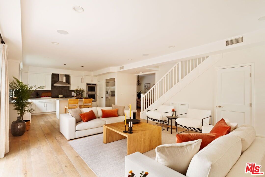 Interior, Kitchen, Living room, Recessed Lighting, Stainless Steel Appliances, Wood Texture Flooring