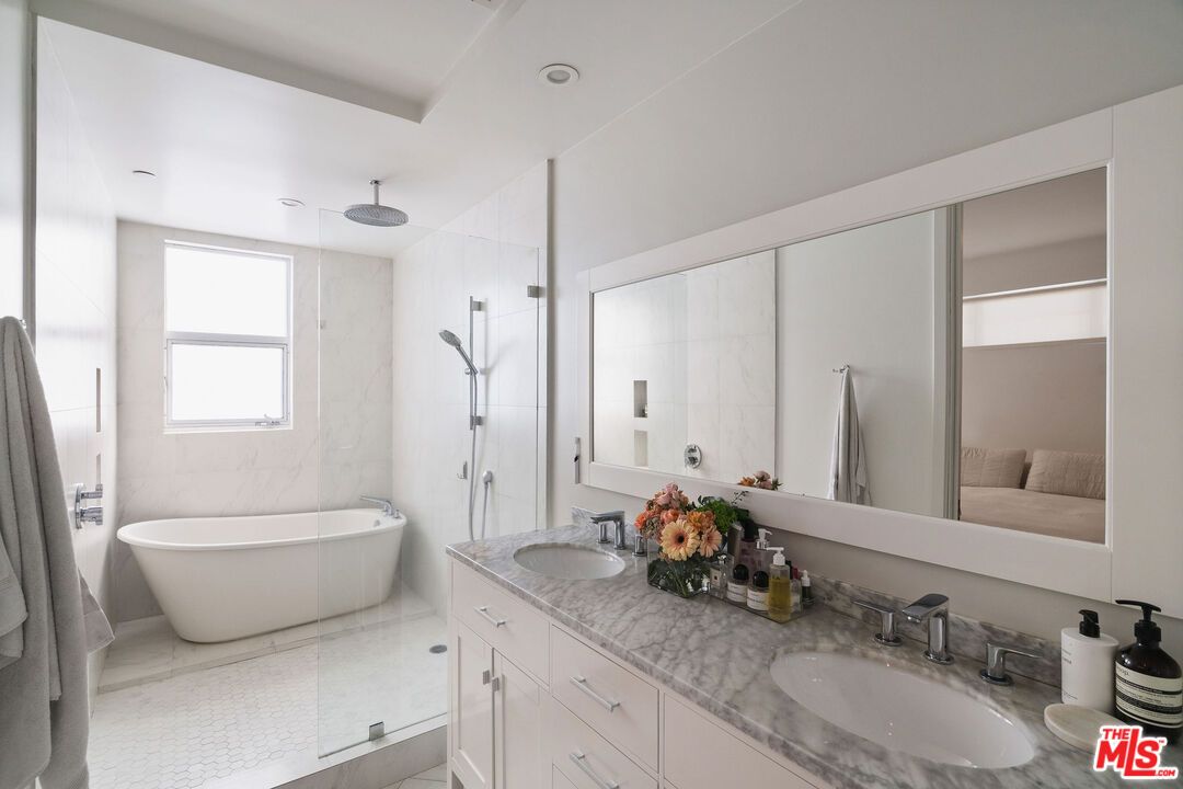 Bathroom, Dual Sink Vanities, Free Standing Baths, Glass Shower, Interior, Marble Walls
