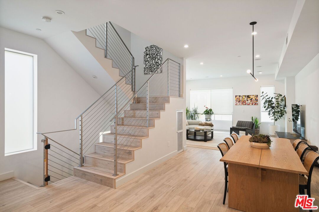 Dining room, Interior, Pendant Lights, Recessed Lighting, Wood Texture Flooring