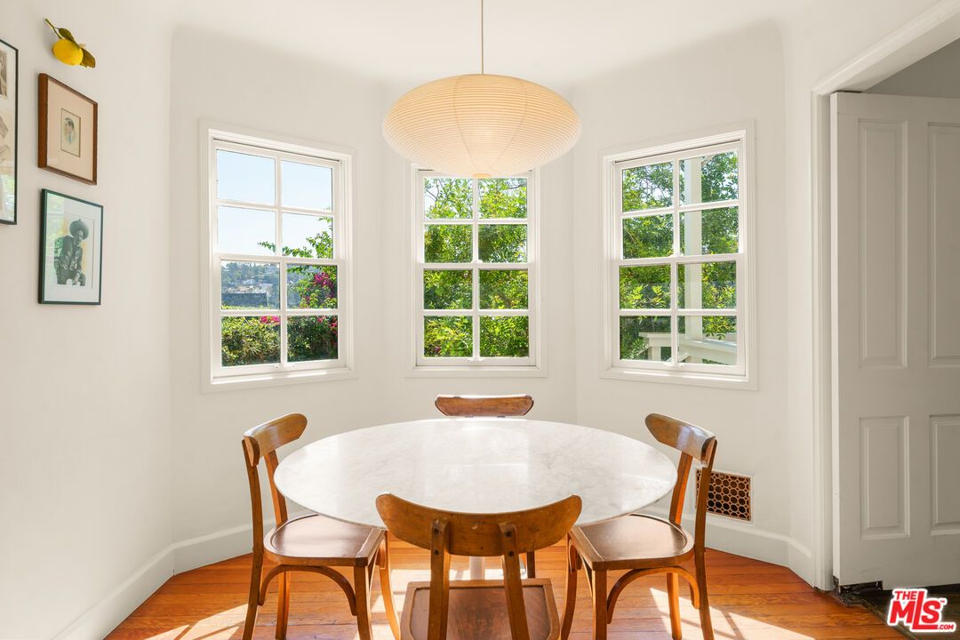 Dining room, Interior, Pendant Lights, Wood Texture Flooring
