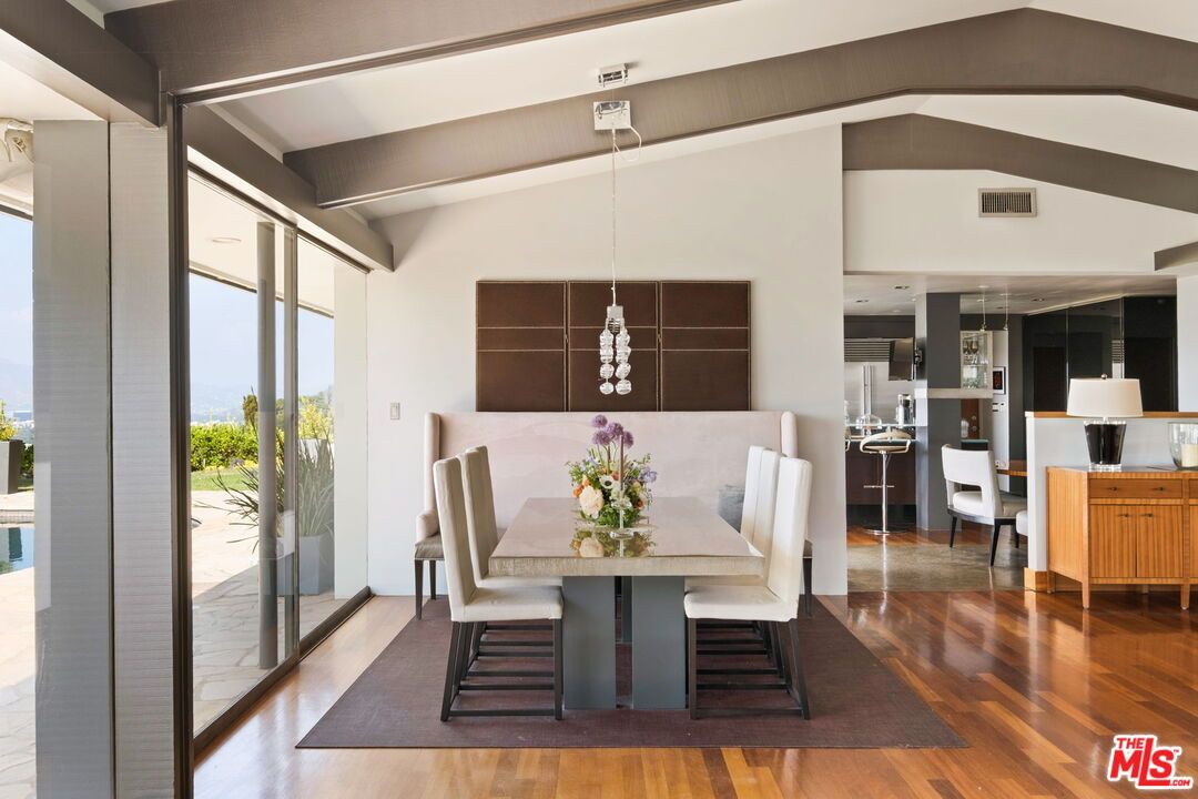 Dining room, Interior, Pendant Lights, Wood Texture Flooring
