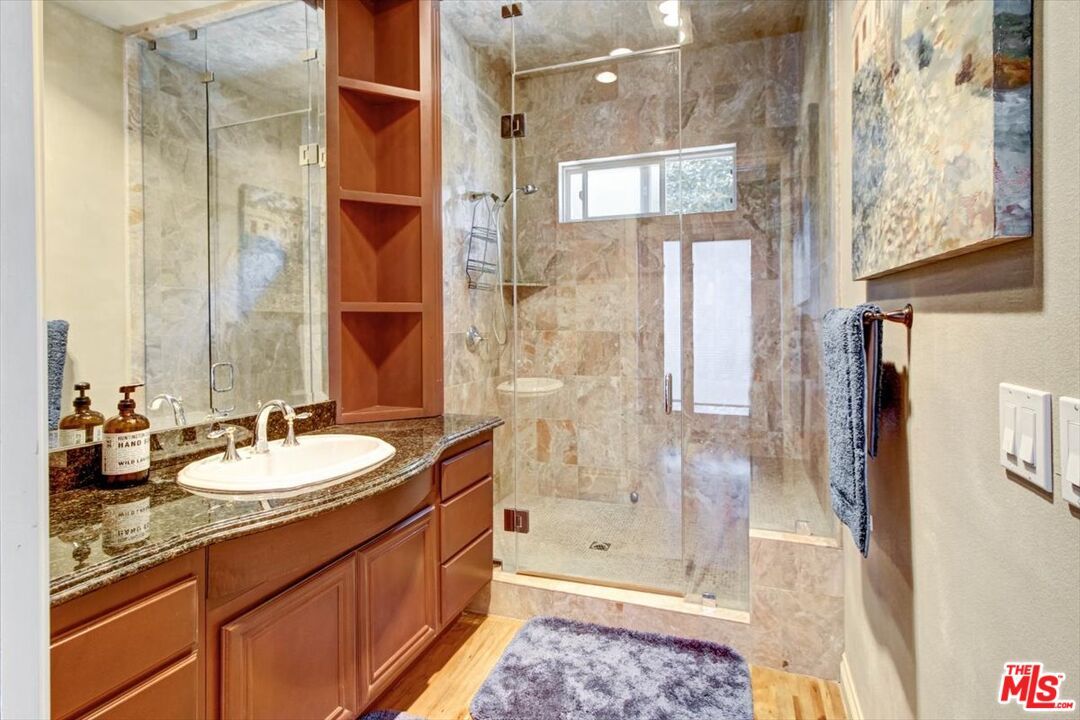 Bathroom, Glass Shower, Interior, Wood Texture Flooring