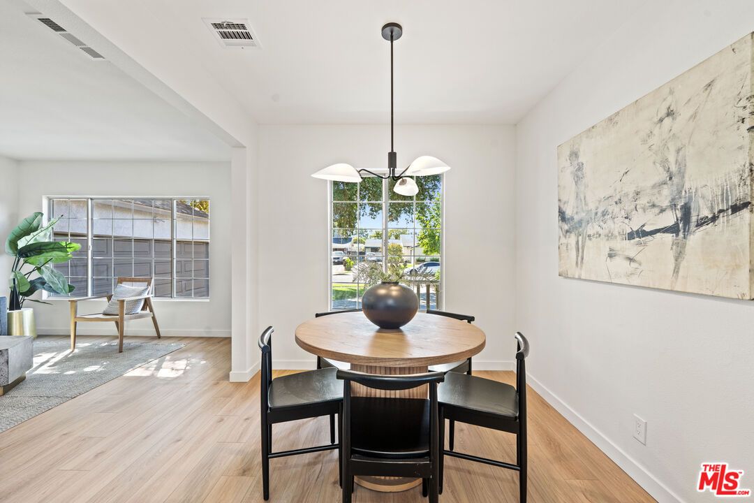 Dining room, Interior, Pendant Lights, Wood Texture Flooring