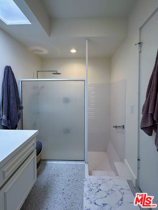 Bathroom, Glass Shower, Interior, Marble, Recessed Lighting