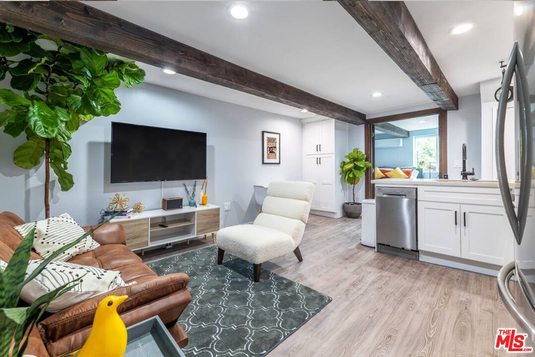 Interior, Kitchen, Living room, Recessed Lighting, Stainless Steel Appliances, Wood Texture Flooring