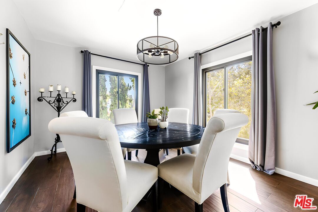 Dining room, Interior, Pendant Lights, Wood Texture Flooring