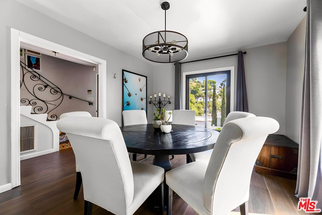 Chandelier, Dining room, Interior, Pendant Lights, Wood Texture Flooring