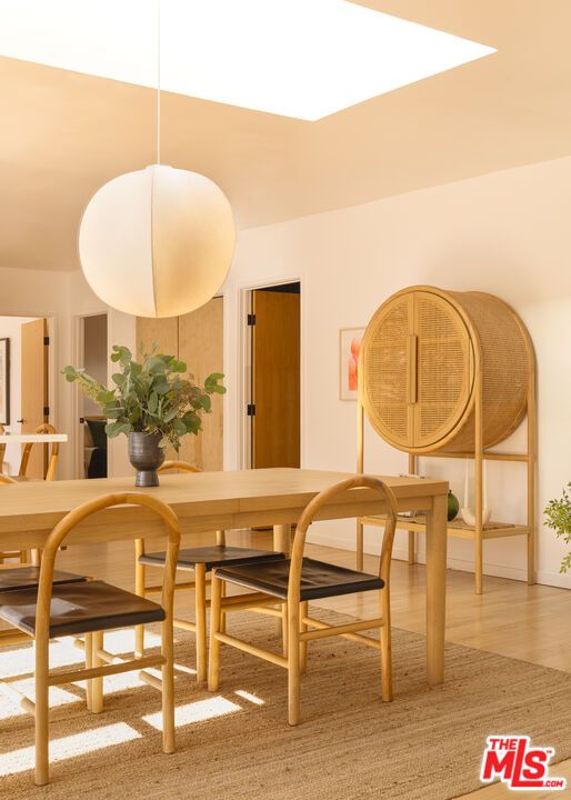 Dining room, Interior, Pendant Lights, Wood Texture Flooring