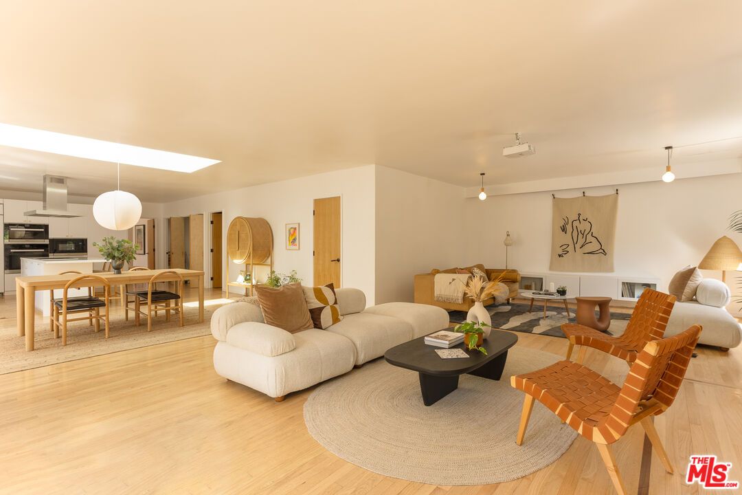 Dining room, Interior, Kitchen, Living room, Pendant Lights, Stainless Steel Appliances, Wood Texture Flooring