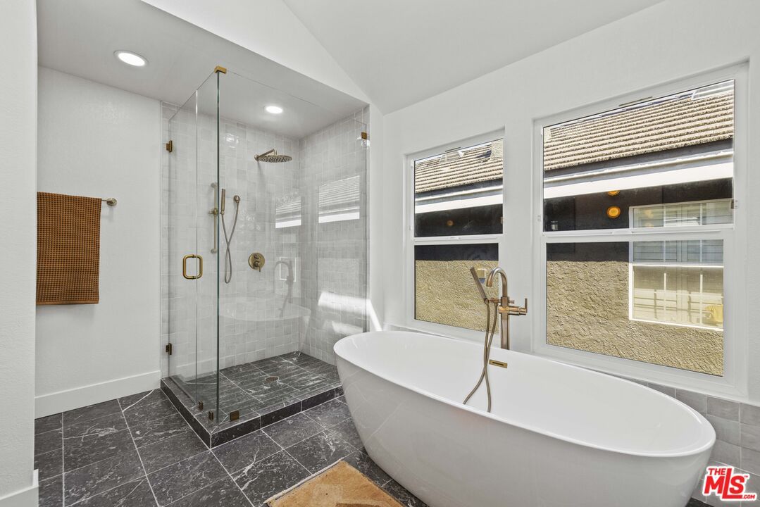 Bathroom, Free Standing Baths, Glass Shower, Interior, Recessed Lighting