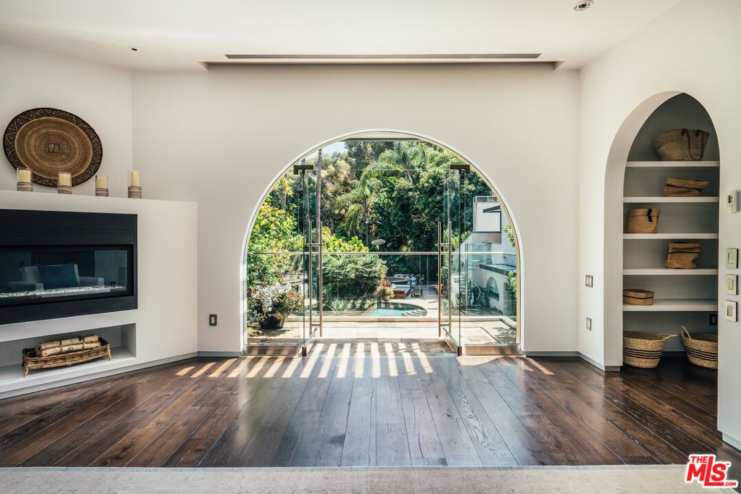 Fireplace, Interior, Recessed Lighting, Wood Texture Flooring