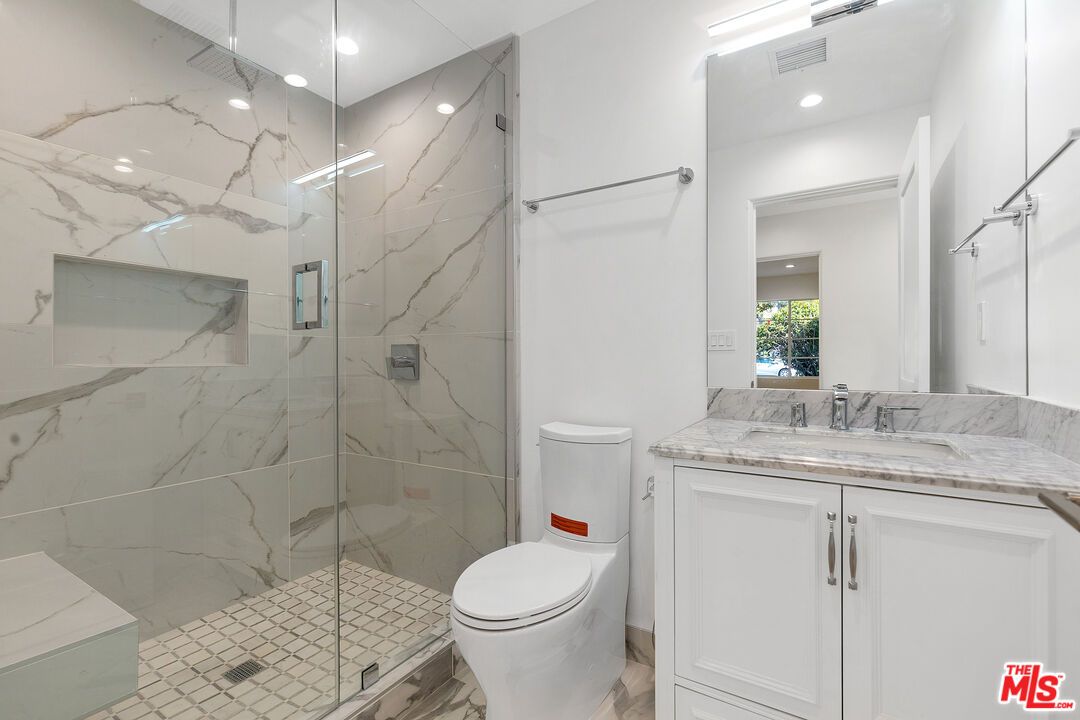 Bathroom, Glass Shower, Interior, Marble Walls, Recessed Lighting