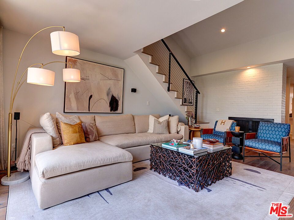 Interior, Living room, Recessed Lighting, Stone Walls, Wood Texture Flooring