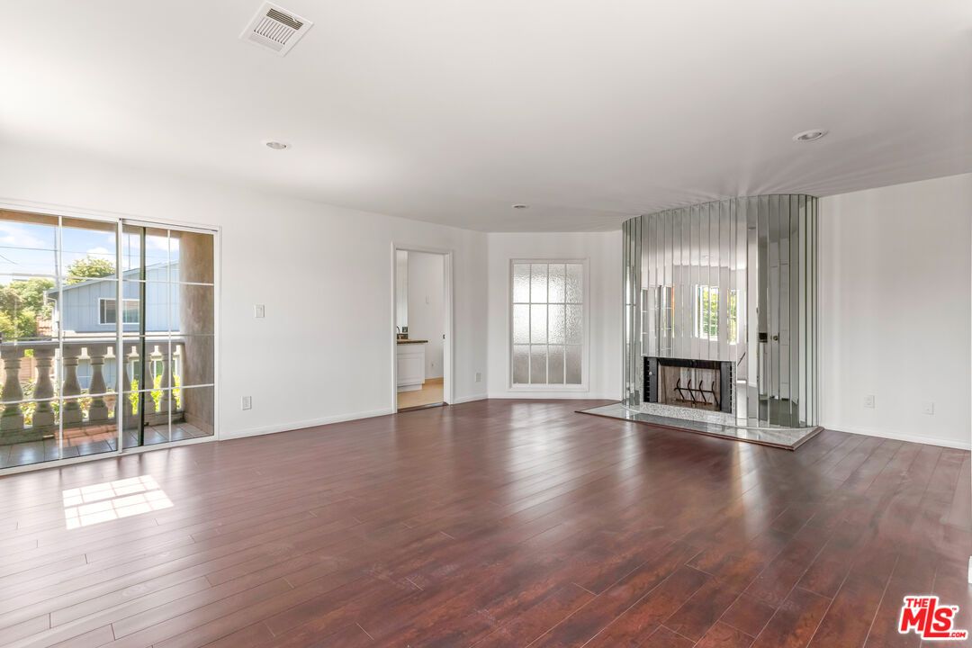 Empty room, Fireplace, Interior, Recessed Lighting, Wood Texture Flooring