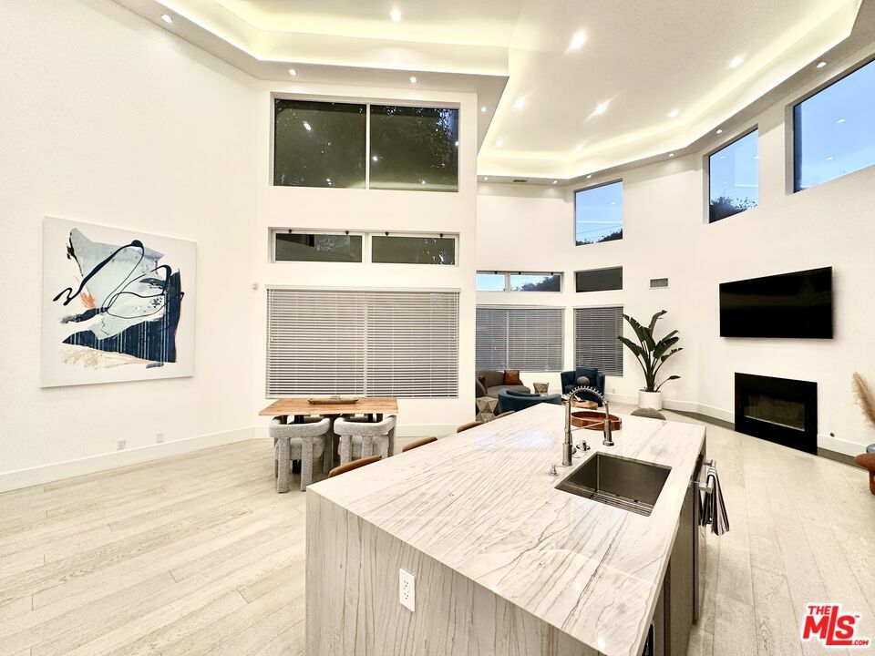 Fireplace, Interior, Recessed Lighting, Wood Texture Flooring