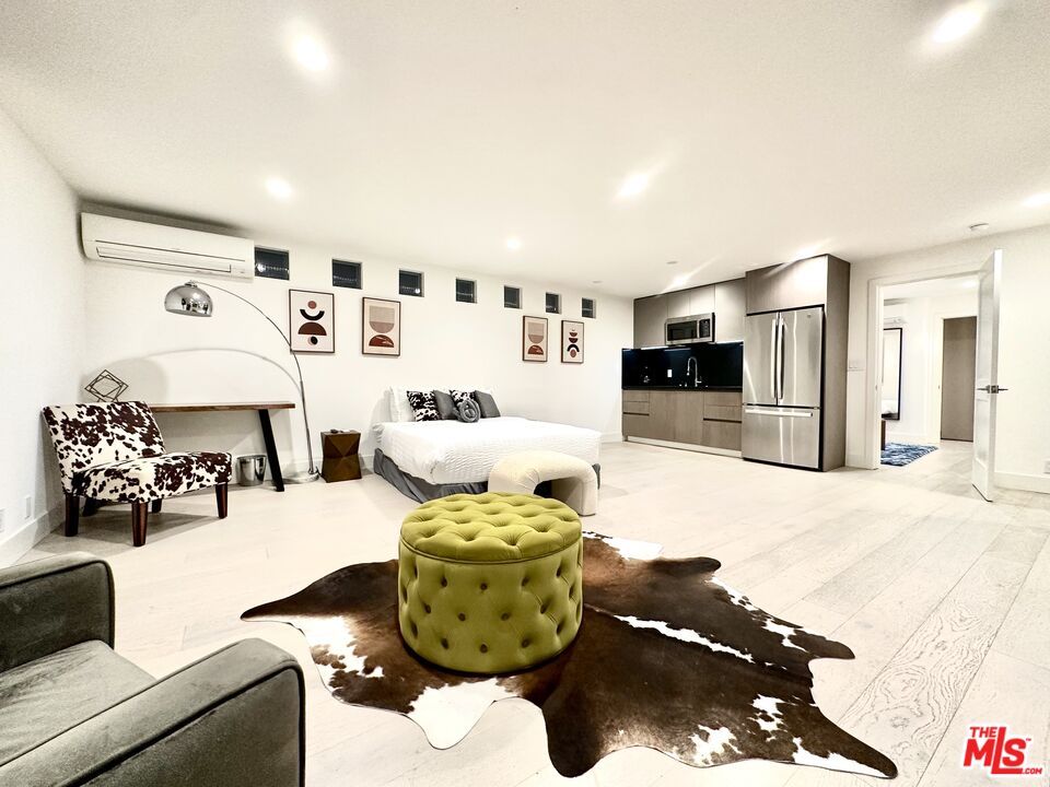 Bedroom, Interior, Recessed Lighting, Stainless Steel Appliances, Wood Texture Flooring