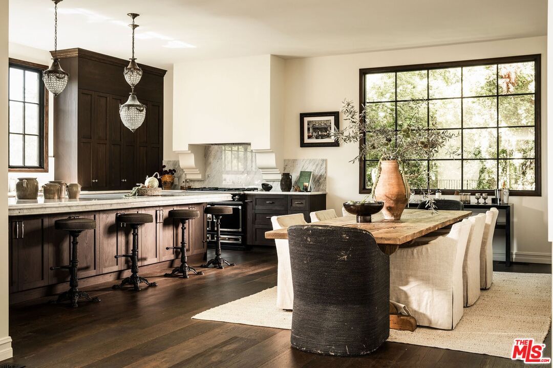 Dining room, Interior, Pendant Lights, Wood Texture Flooring