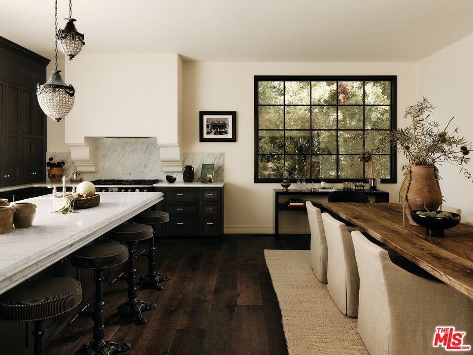 Dining room, Interior, Pendant Lights, Wood Texture Flooring