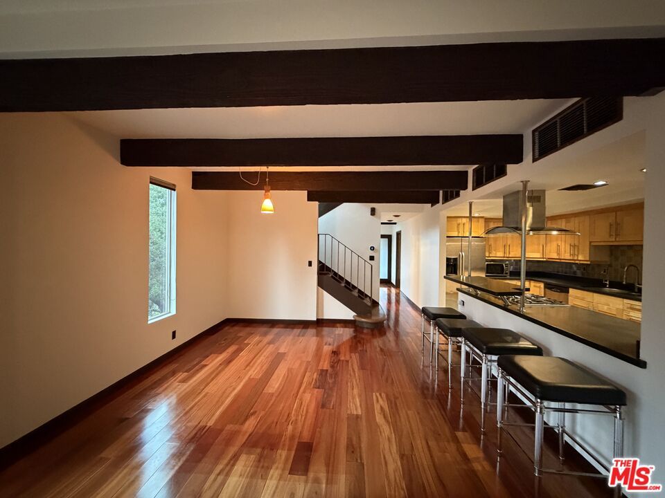 Interior, Kitchen, Pendant Lights, Recessed Lighting, Wooden Beams, Wood Texture Flooring
