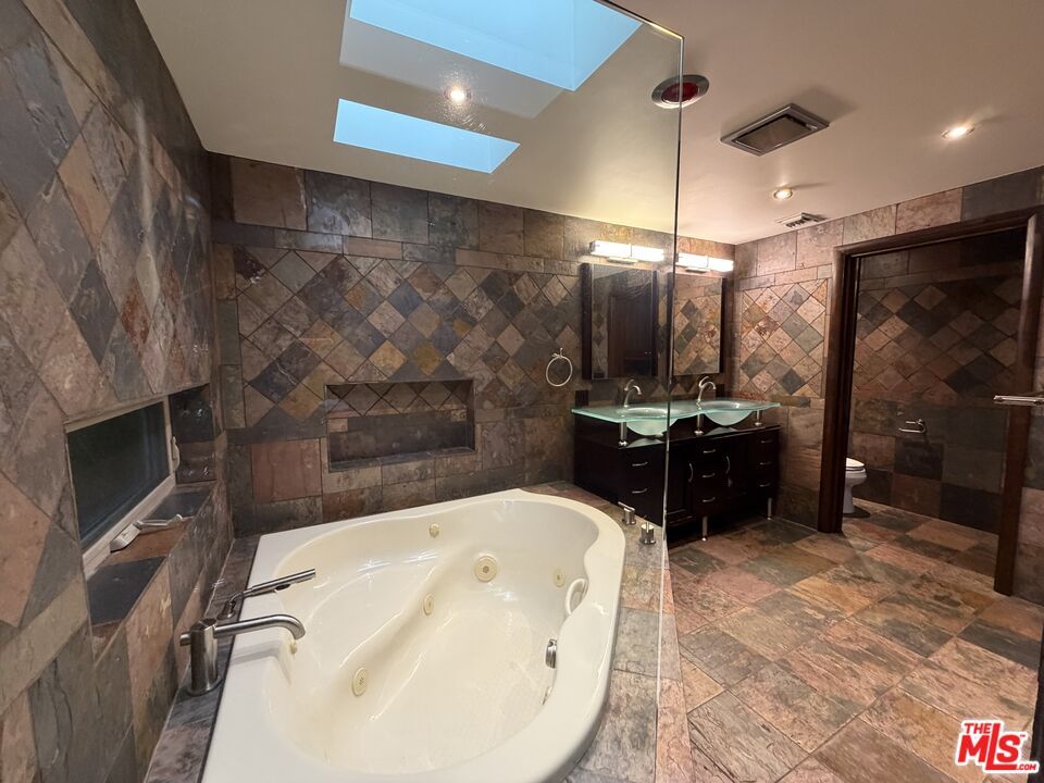 Bathroom, Fireplace, Glass Shower, Interior, Recessed Lighting