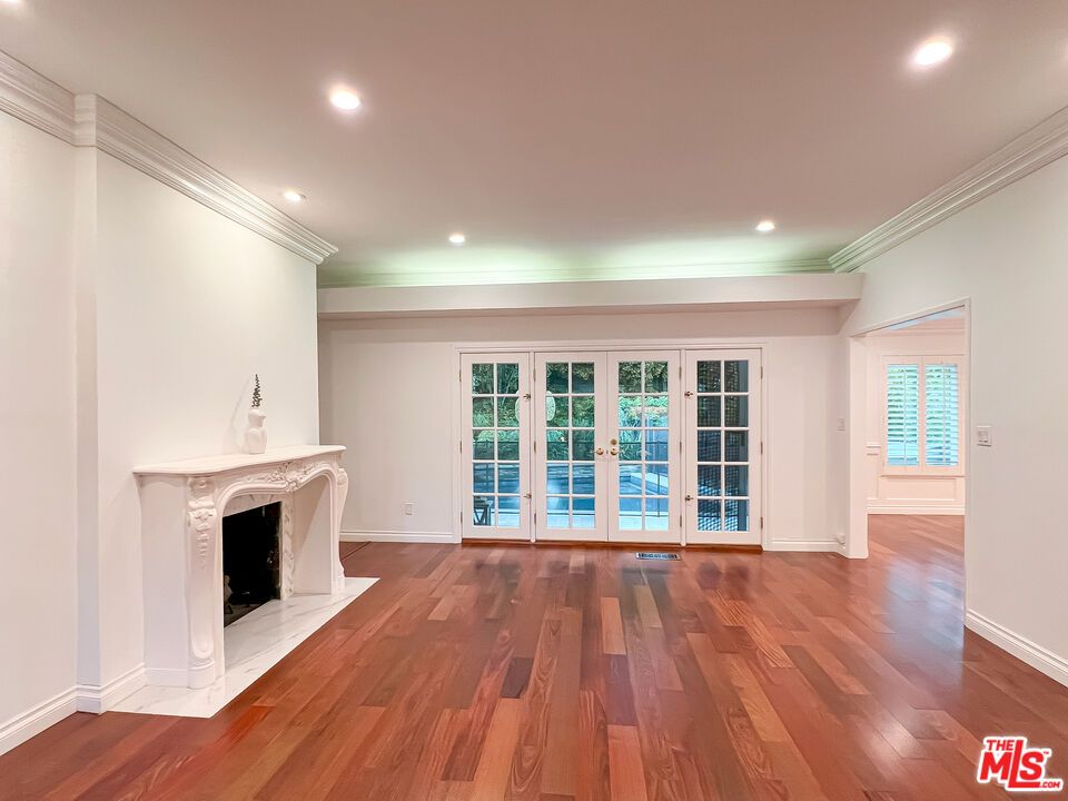 Empty room, Fireplace, Interior, Recessed Lighting, Wood Texture Flooring