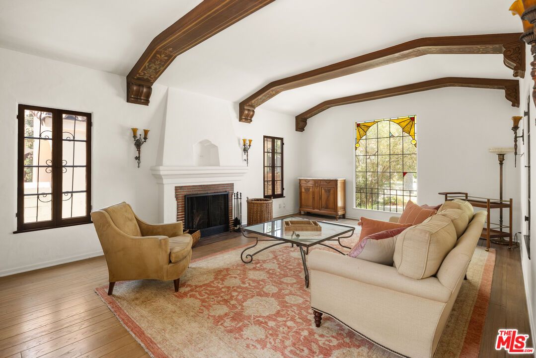Fireplace, Interior, Living room, Wooden Beams, Wood Texture Flooring