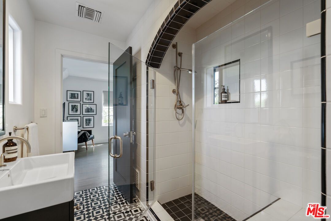 Bathroom, Glass Shower, Interior, Wood Texture Flooring