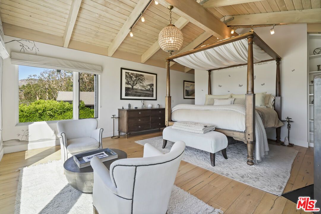 Bedroom, Interior, Pendant Lights, Wooden Beams, Wooden Ceilings, Wood Texture Flooring