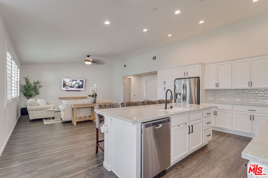 Interior, Kitchen, Living room, Recessed Lighting, Stainless Steel Appliances, Wood Texture Flooring