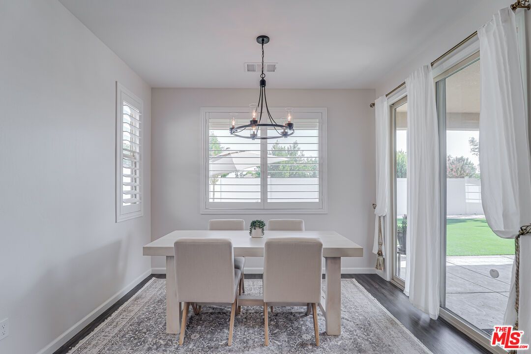 Dining room, Interior, Pendant Lights, Wood Texture Flooring