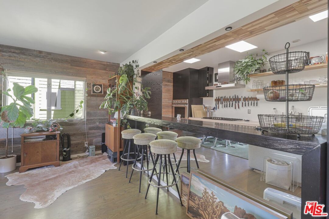 Interior, Kitchen, Recessed Lighting, Wood Texture Flooring, Wooden Walls