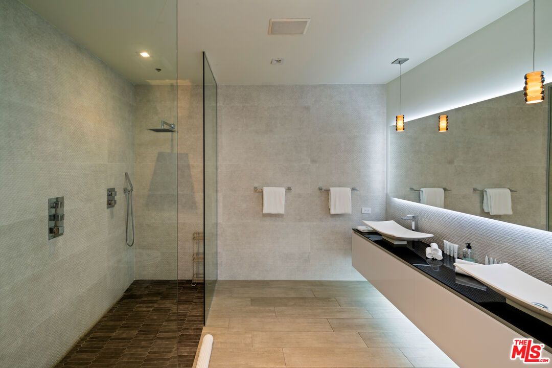 Bathroom, Dual Sink Vanities, Glass Shower, Interior, Pendant Lights, Recessed Lighting