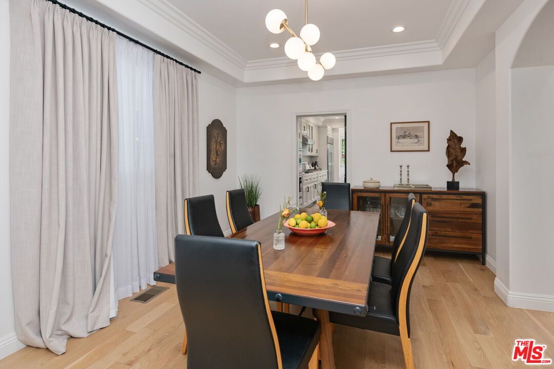 Dining room, Interior, Pendant Lights, Recessed Lighting, Wood Texture Flooring