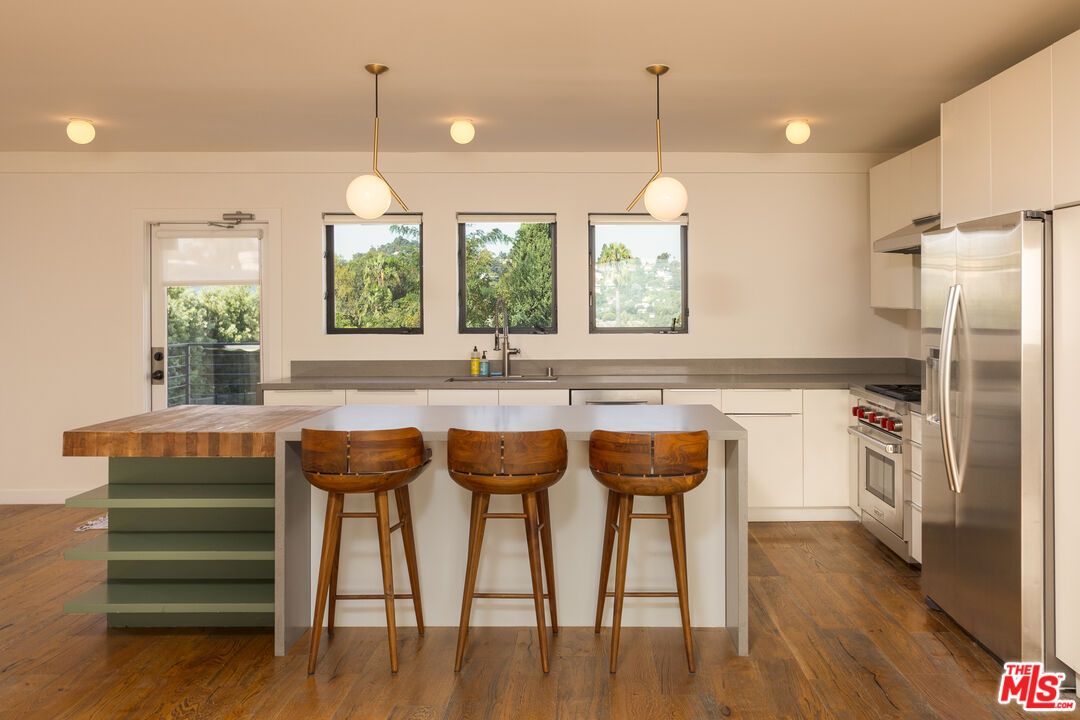 Interior, Kitchen, Pendant Lights, Stainless Steel Appliances, Wood Texture Flooring