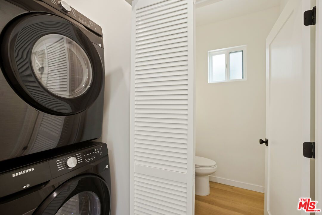 Bathroom, Interior, Utility Closets, Washer, Wood Texture Flooring