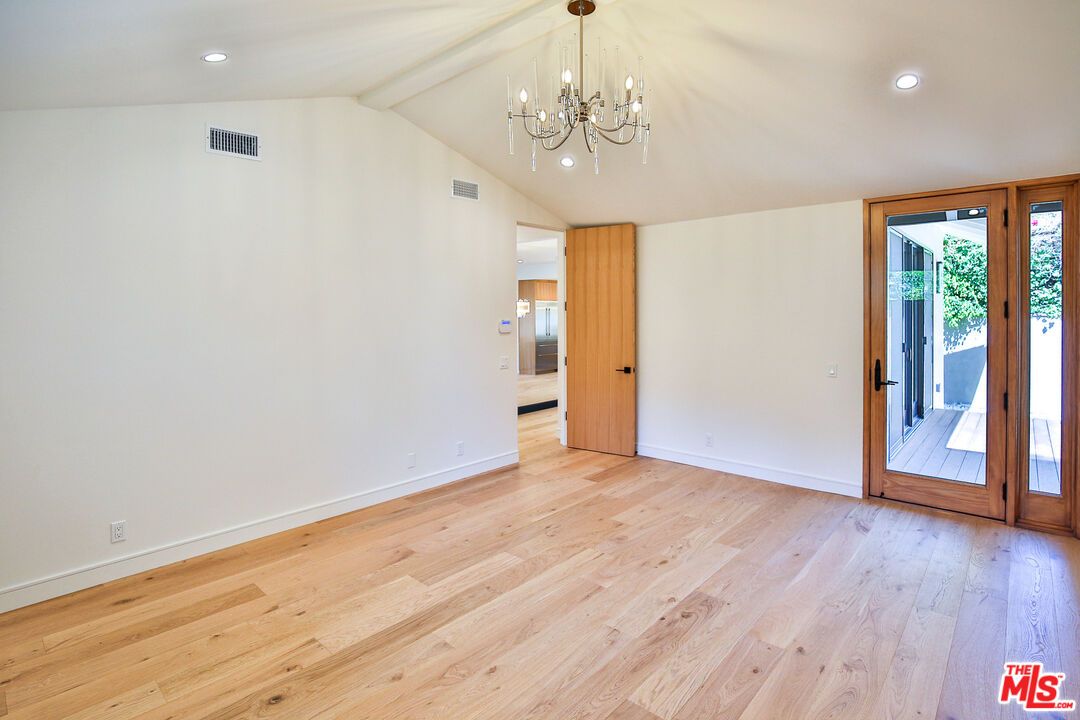 Chandelier, Empty room, Interior, Recessed Lighting, Wood Texture Flooring
