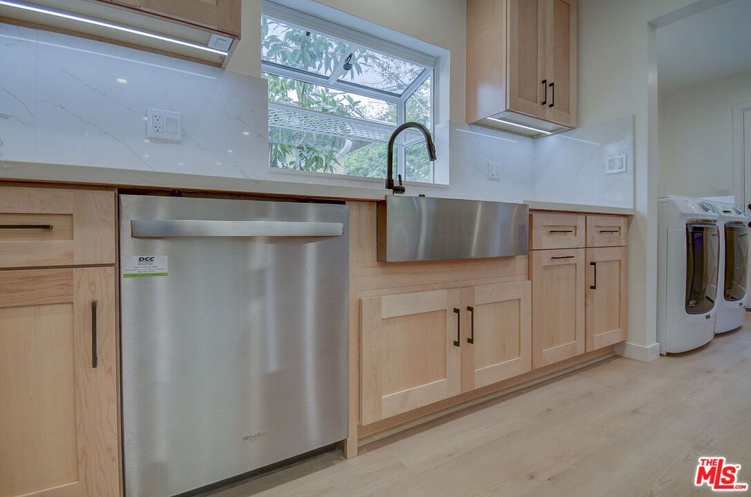 Interior, Kitchen, Marble Walls, Stainless Steel Appliances, Wood Texture Flooring