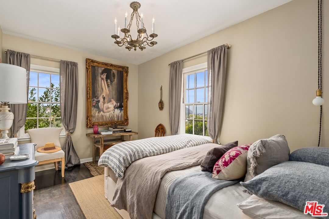 Bedroom, Chandelier, Interior, Wood Texture Flooring