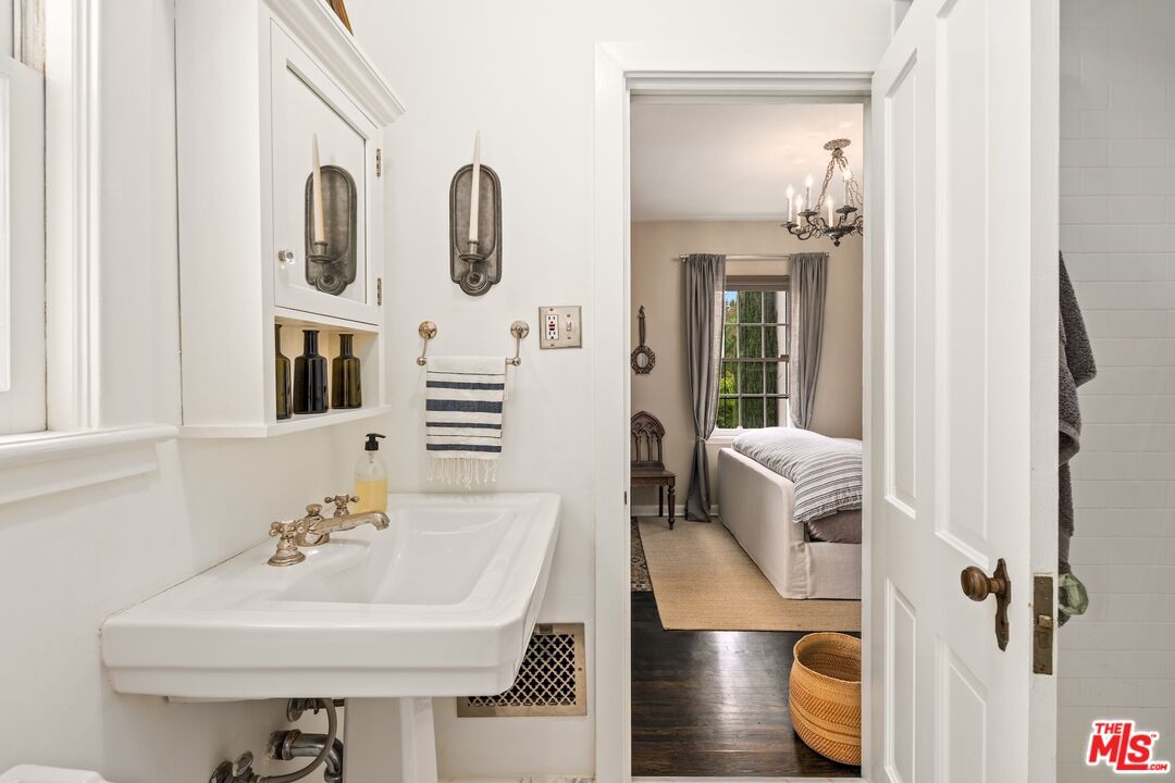 Bathroom, Chandelier, Interior, Wood Texture Flooring