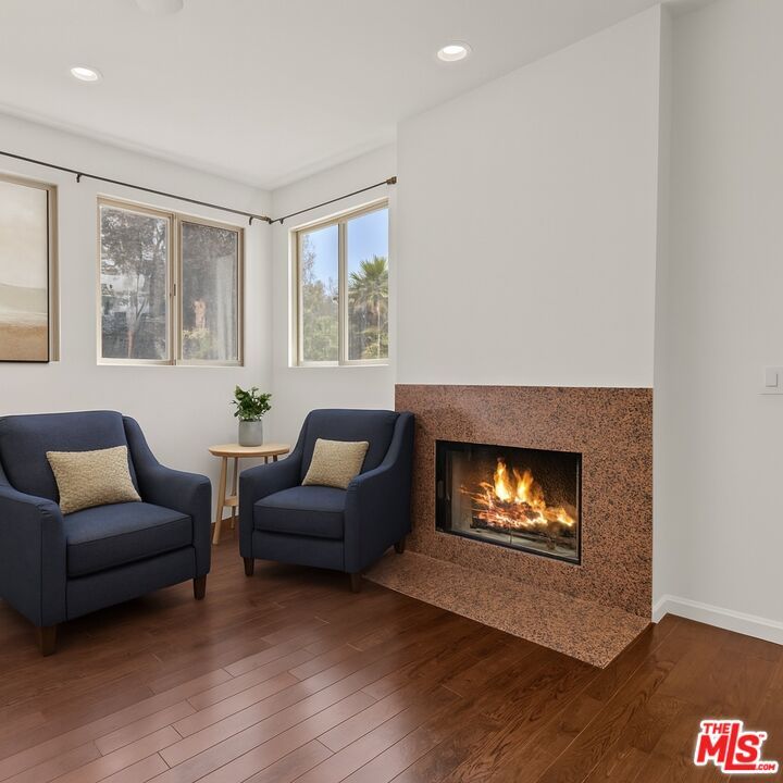 Fireplace, Interior, Recessed Lighting, Wood Texture Flooring