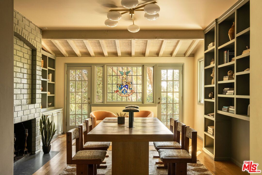 Fireplace, Home Office, Interior, Stone Walls, Wooden Beams, Wooden Ceilings, Wood Texture Flooring