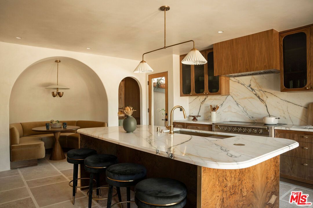 Interior, Kitchen, Marble Walls, Pendant Lights, Recessed Lighting