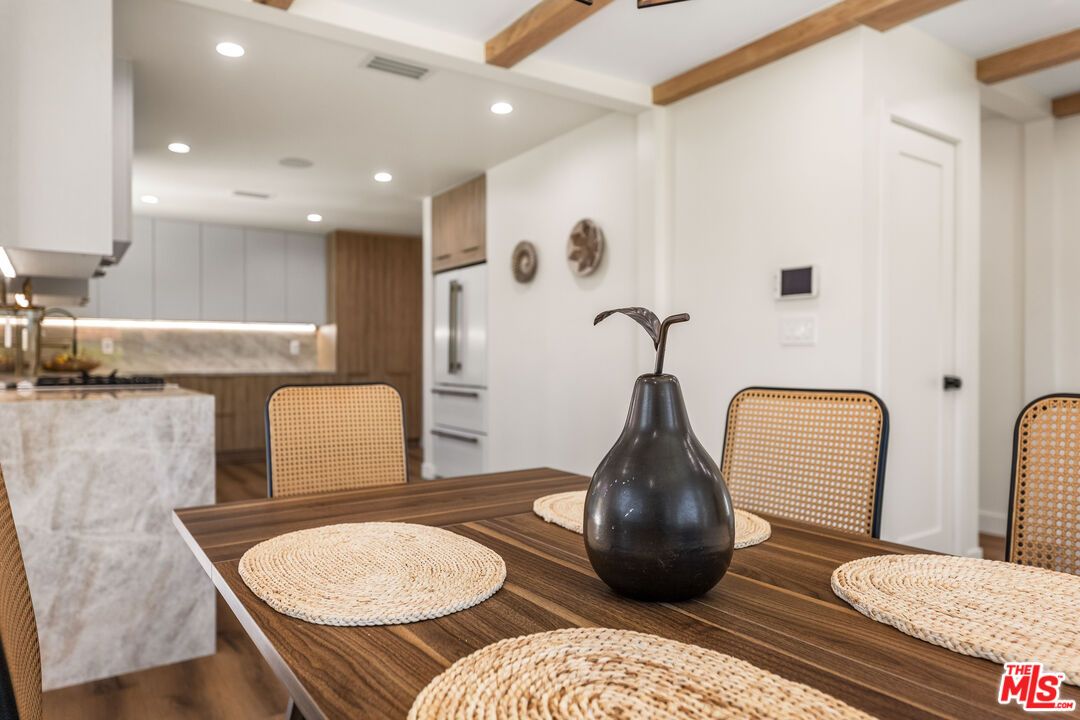 Dining room, Interior, Kitchen, Recessed Lighting, Wooden Beams